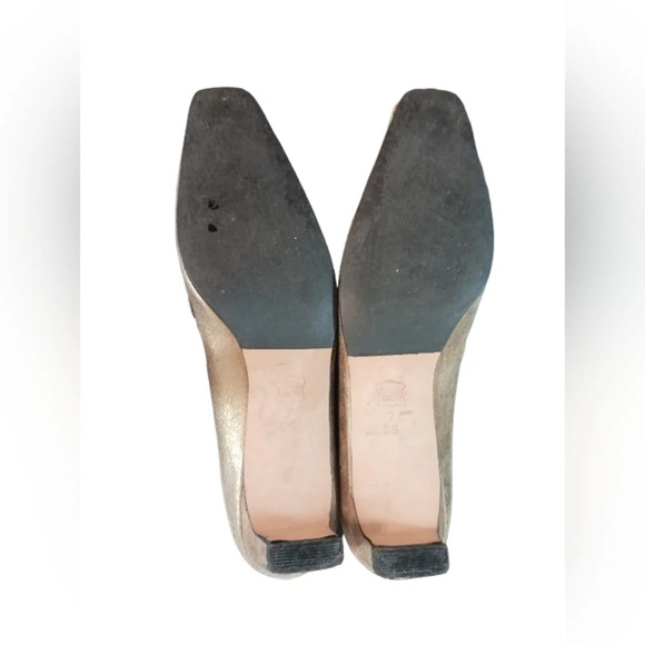 VANELI Vintage Gold/Bronze Square Toe Kitten Heel Pumps Size 7 - Picture 2 of 12